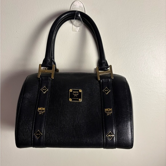 MCM Saffiano Leather Monogram Studded Boston Bag - Picture 1 of 13